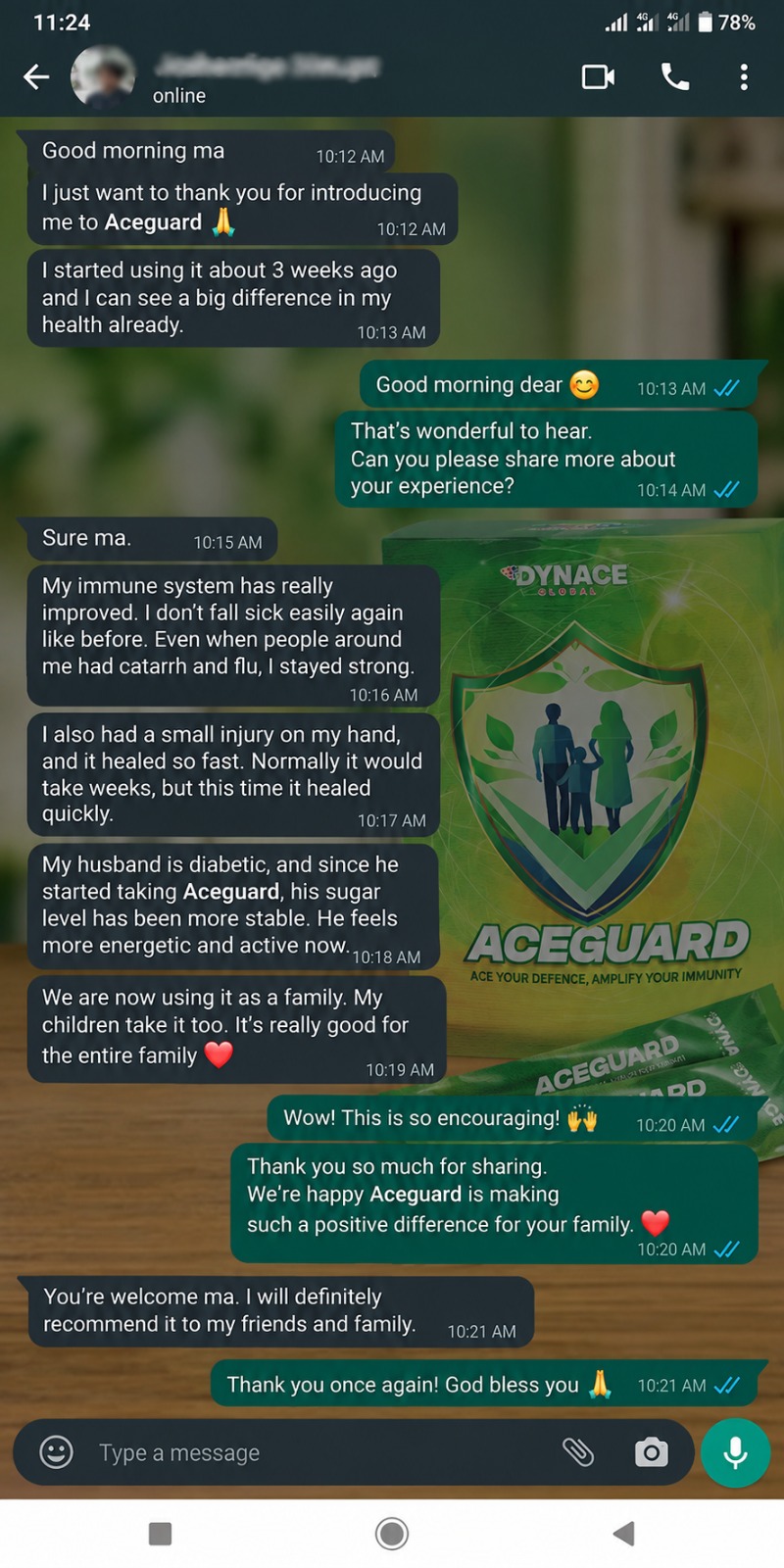 Ace Guard customer WhatsApp screenshot 2