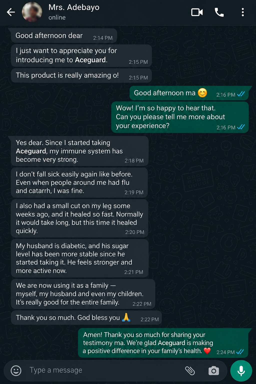 Ace Guard customer WhatsApp screenshot 3